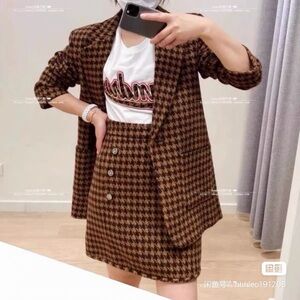 SANDRO wool Women's Brown Houndstooth Jacket and shorts set